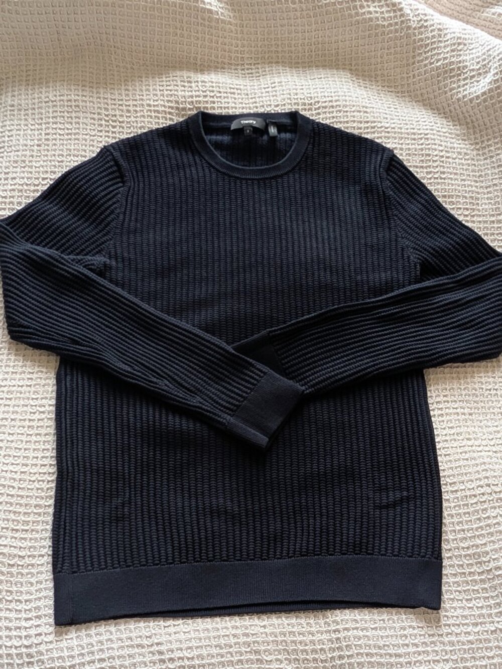 Theory Men's Navy Ribbed Crewneck Sweater